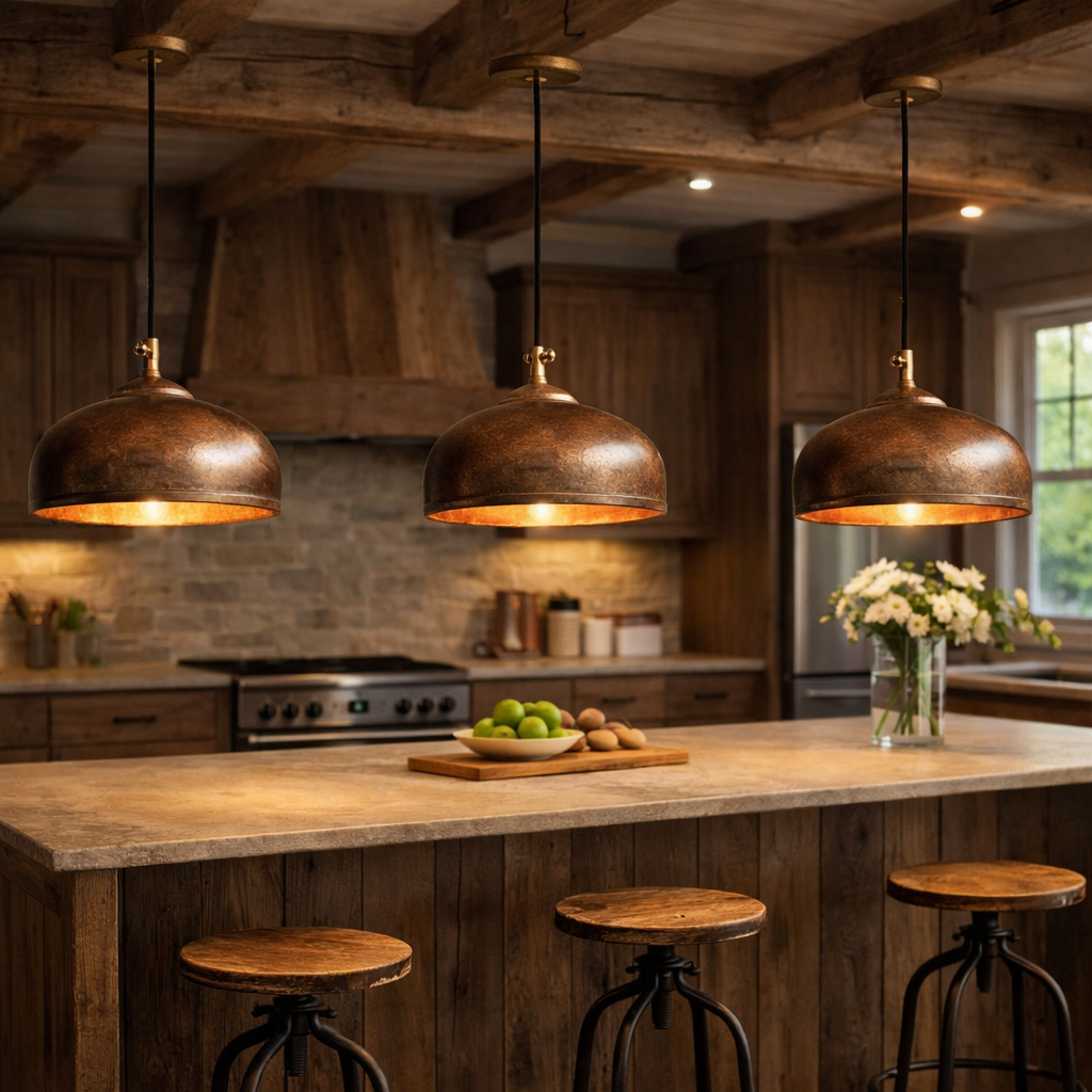 Handmade Moroccan Copper Pendant Light – Rustic Kitchen Island Hanging Lamp