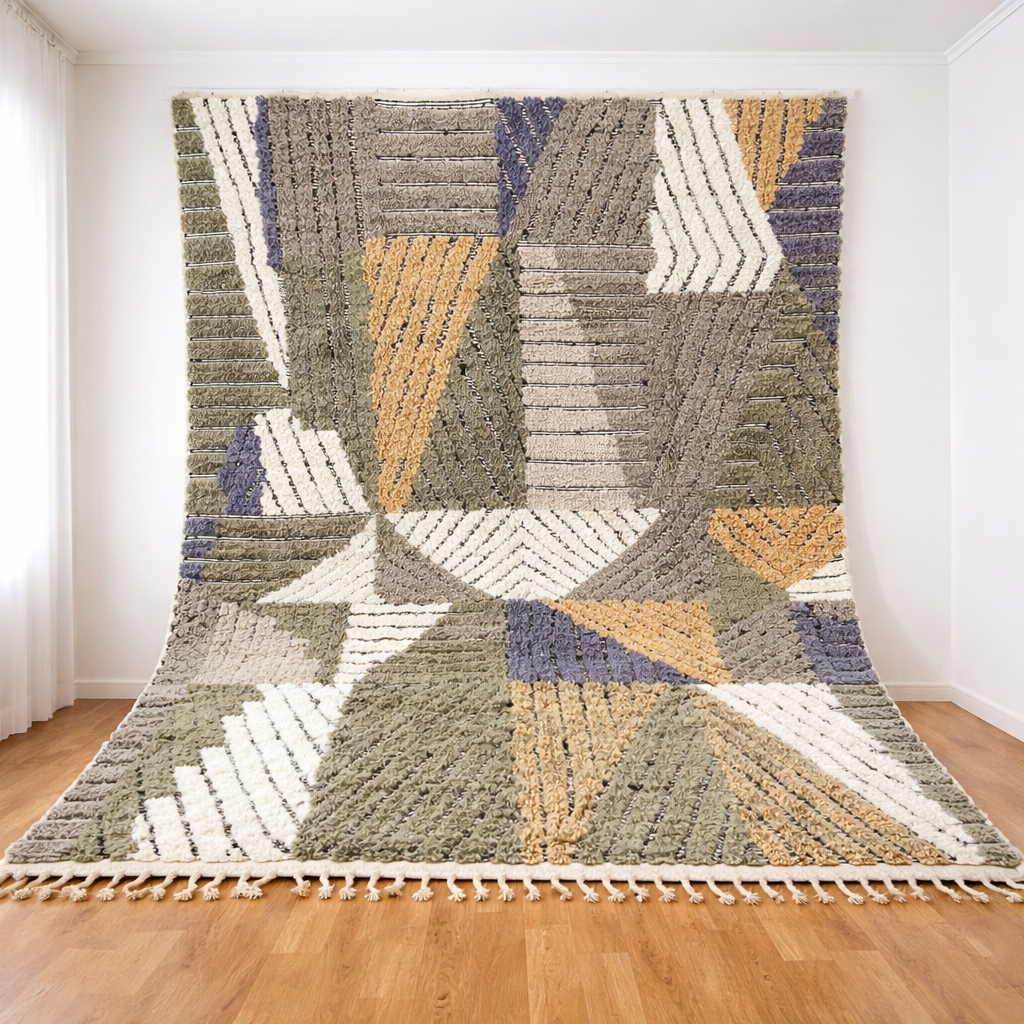 Geometric Moroccan Wool Rug – Handmade Modern Patchwork