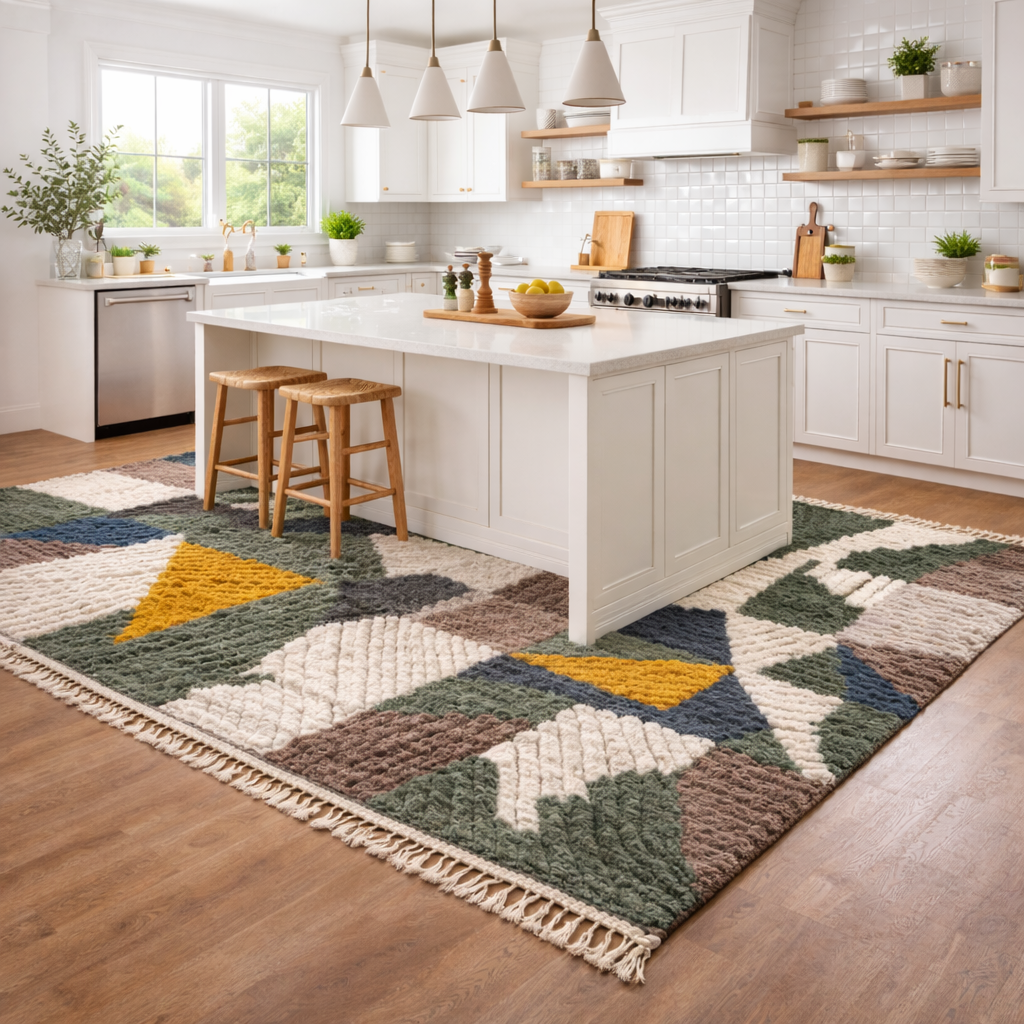 Geometric Moroccan Wool Rug – Handmade Modern Patchwork