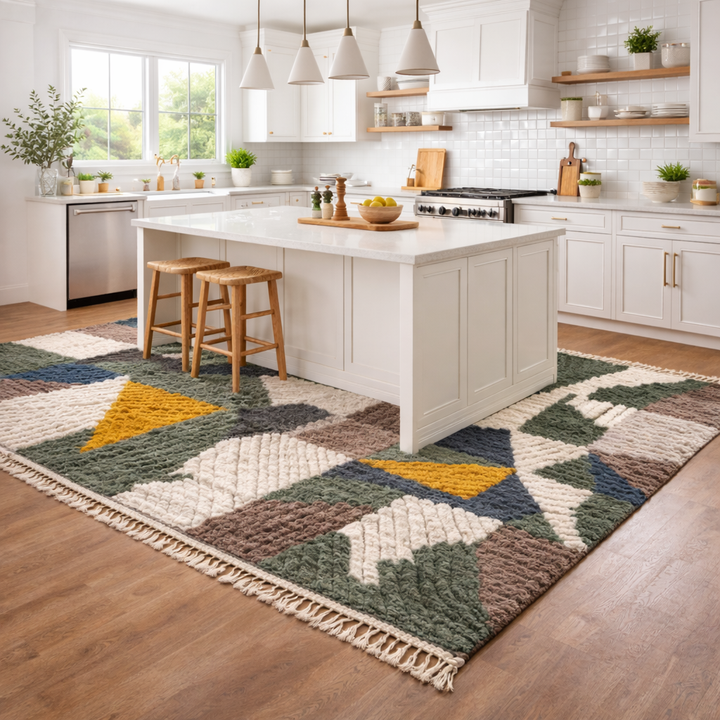 Geometric Moroccan Wool Rug – Handmade Modern Patchwork