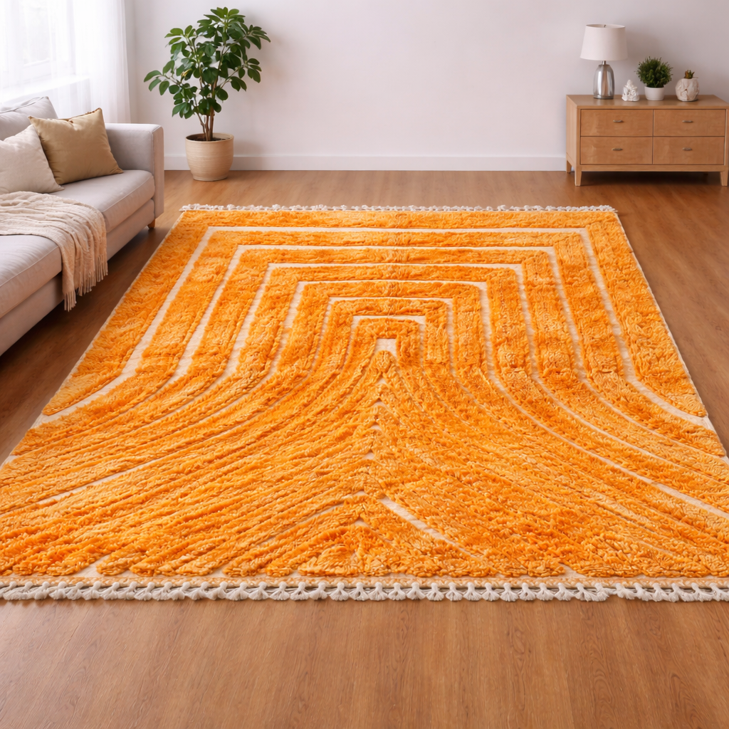 Custom Moroccan Rug Orange  – Handmade Geometric Wool Design