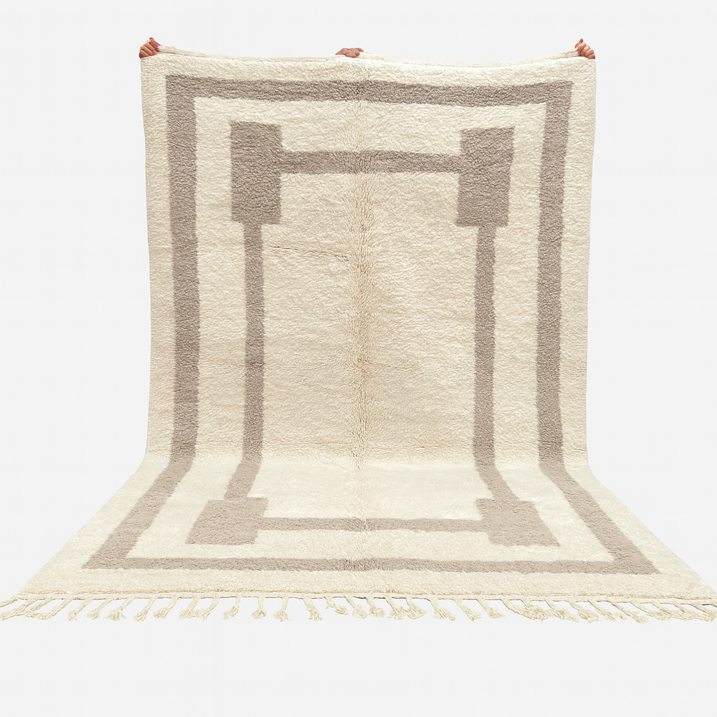 Beige Minimalist Moroccan Rug – Handmade Wool Carpet