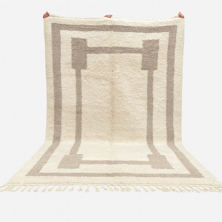 Beige Minimalist Moroccan Rug – Handmade Wool Carpet