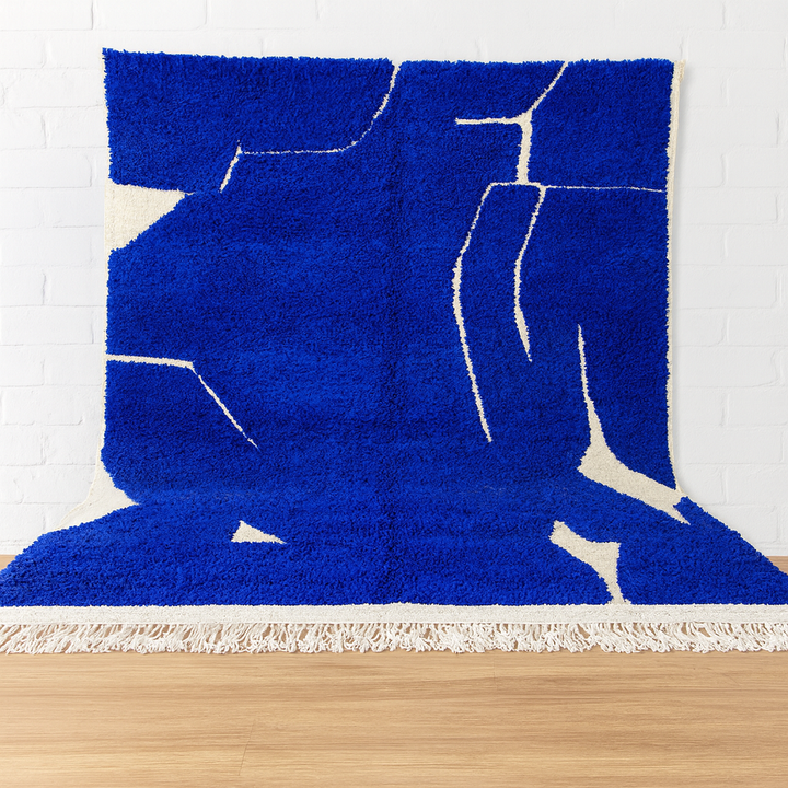 Blue Moroccan Rug – Handmade Wool Beni Mrirt Carpet