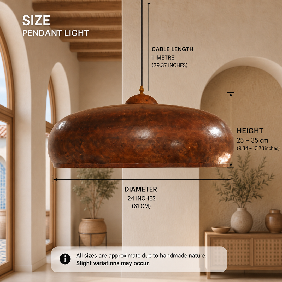 Handmade Hammered Copper Pendant Light – Moroccan Dome Ceiling Lamp