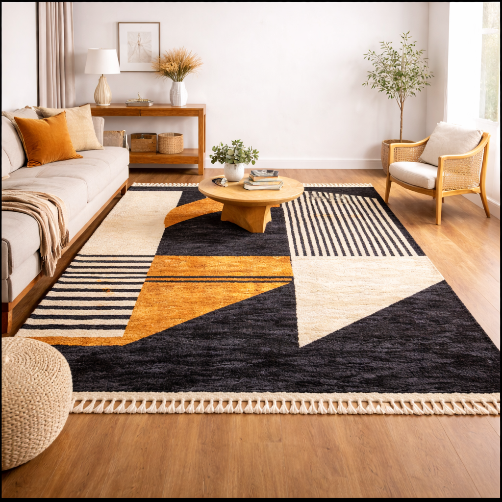 Luxury Custom Beni Mrirt Rug – Modern Arch &amp; Stripe Design