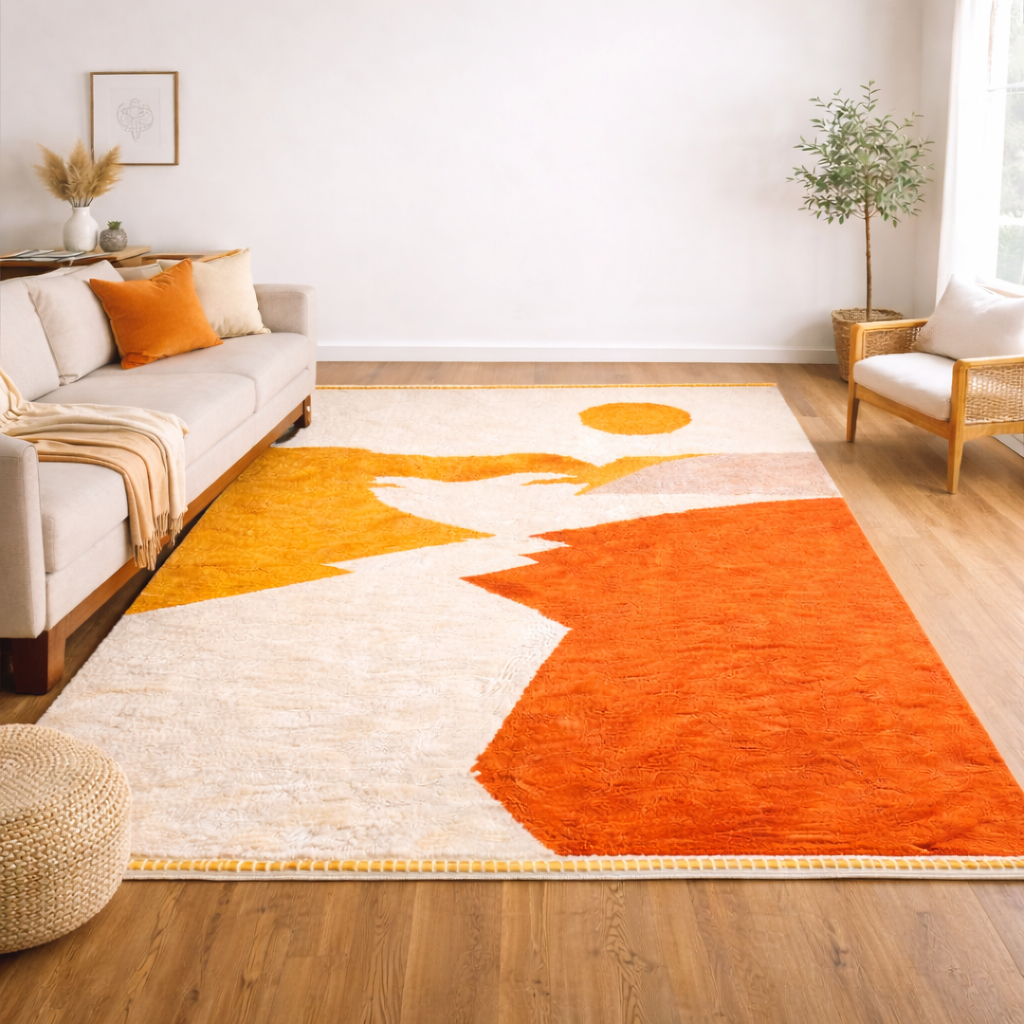 Sunset Landscape Moroccan Rug in Warm Terracotta and Ochre Tones