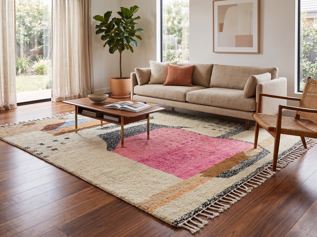 Colorful Abstract Beni Mrirt Rug – Handmade Moroccan Rug