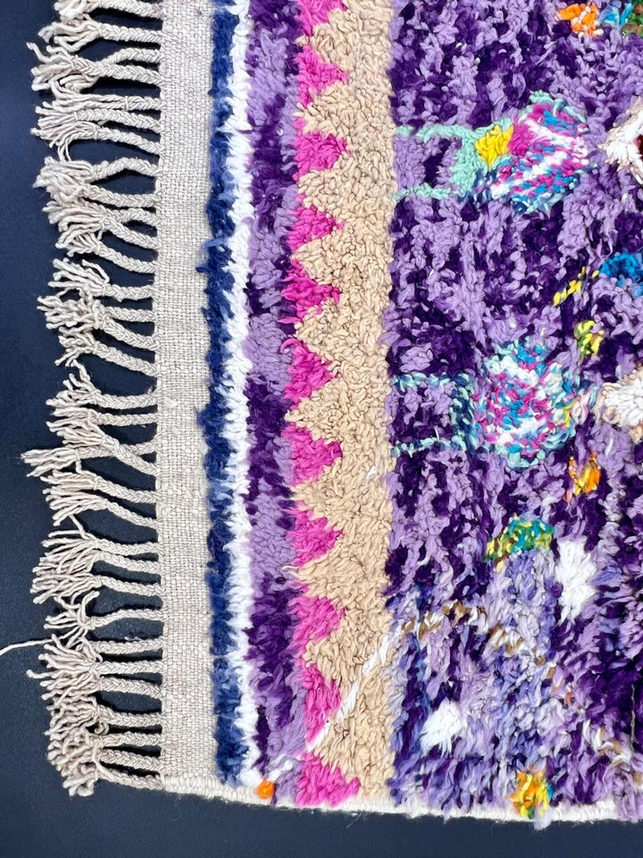 Boho Berber Moroccan runner rug handmade from wool with colorful tribal diamond motifs