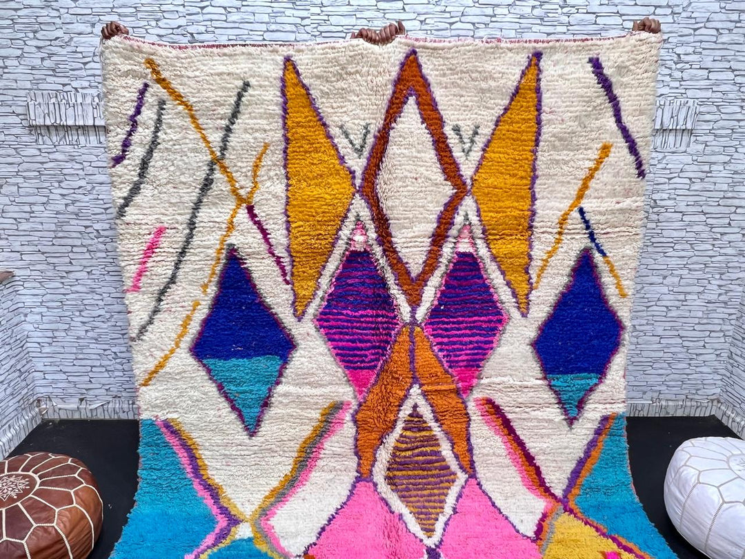 Colorful Moroccan Berber wool rug with diamond geometric pattern