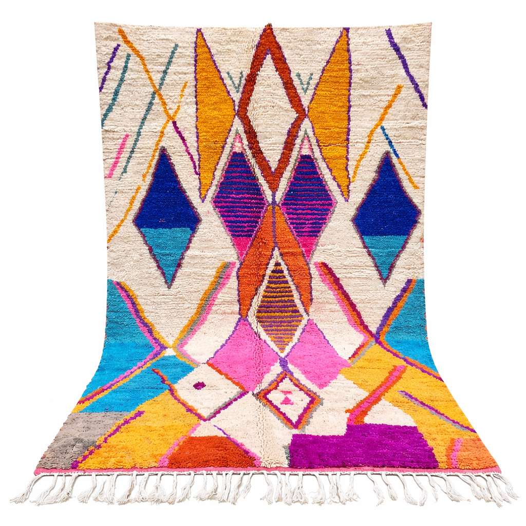 Colorful Moroccan Berber wool rug with diamond geometric pattern
