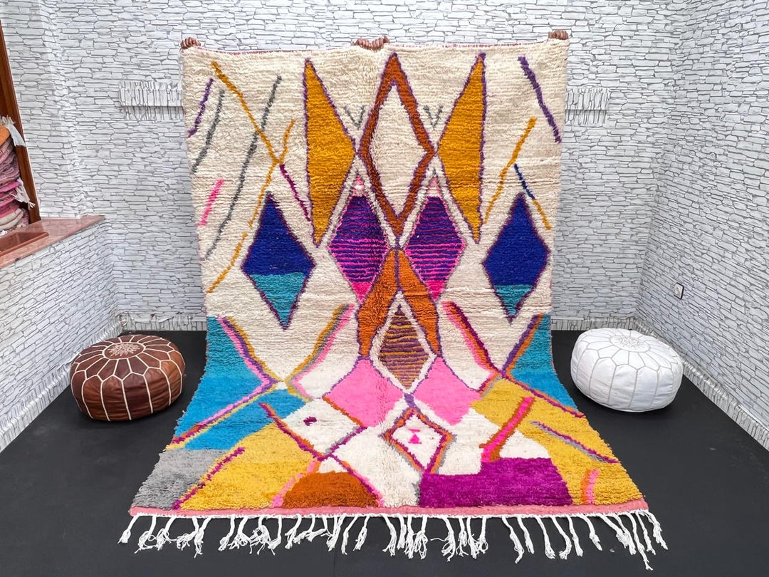 Colorful Moroccan Berber wool rug with diamond geometric pattern