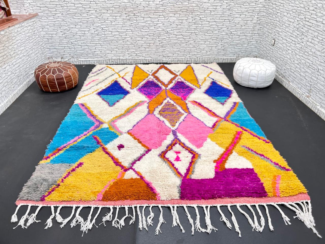 Colorful Moroccan Berber wool rug with diamond geometric pattern