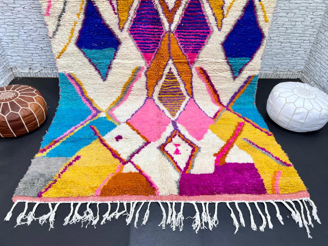 Colorful Moroccan Berber wool rug with diamond geometric pattern