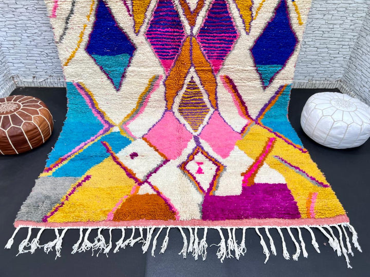 Colorful Moroccan Berber wool rug with diamond geometric pattern