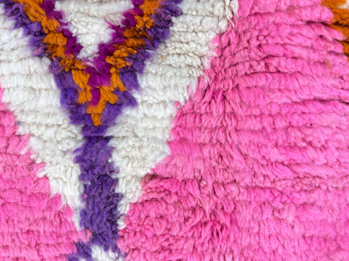 Handwoven colorful Moroccan wool runner rug with abstract diamond pattern