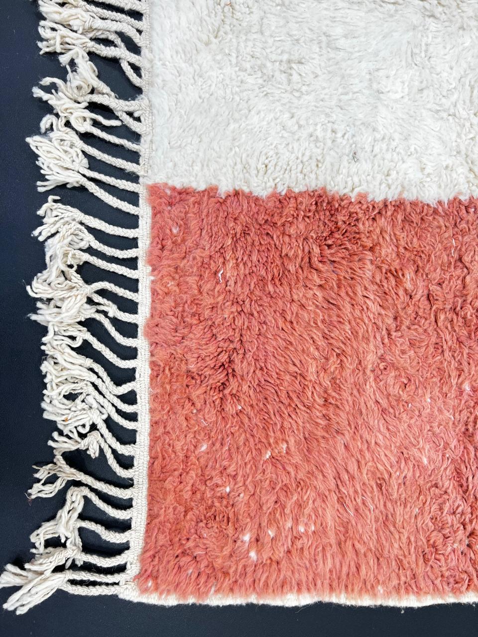 Colorful Moroccan runner rug with abstract geometric design in terracotta, teal, black, grey and white, handmade wool Berber style runner for modern hallway decor.