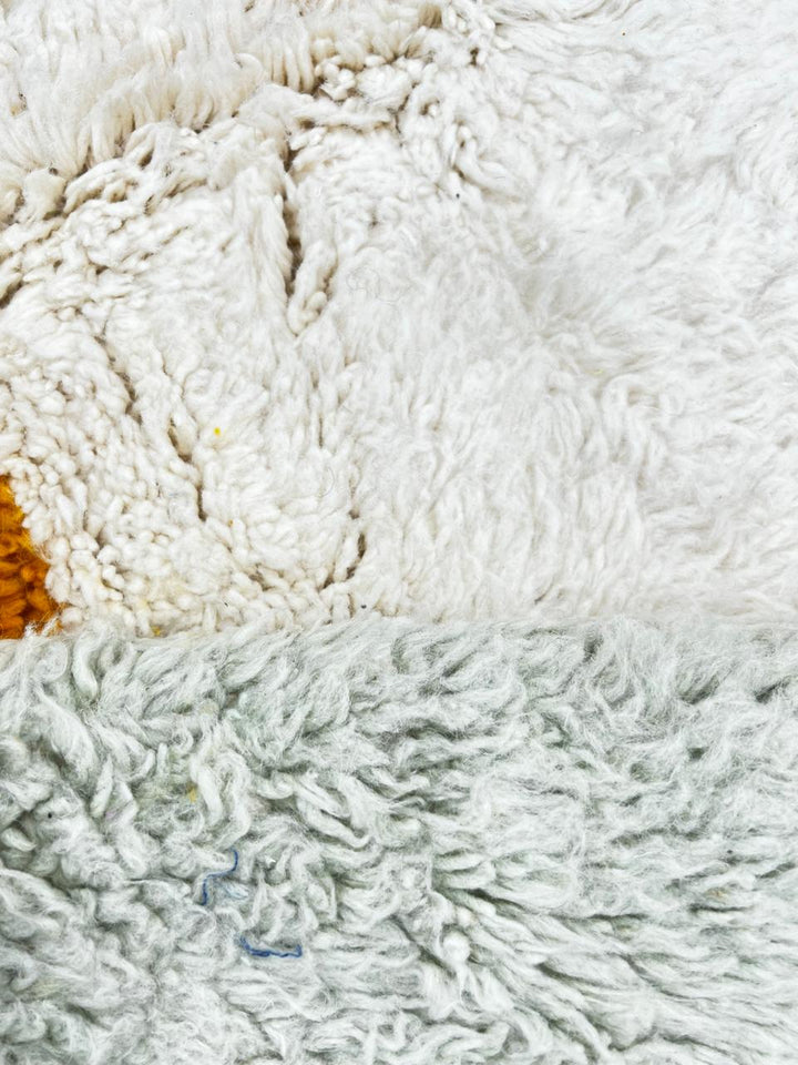 Colorful Moroccan wool runner rug with abstract geometric design in pink, blue, orange, and ivory, handmade Berber style runner for hallway decor