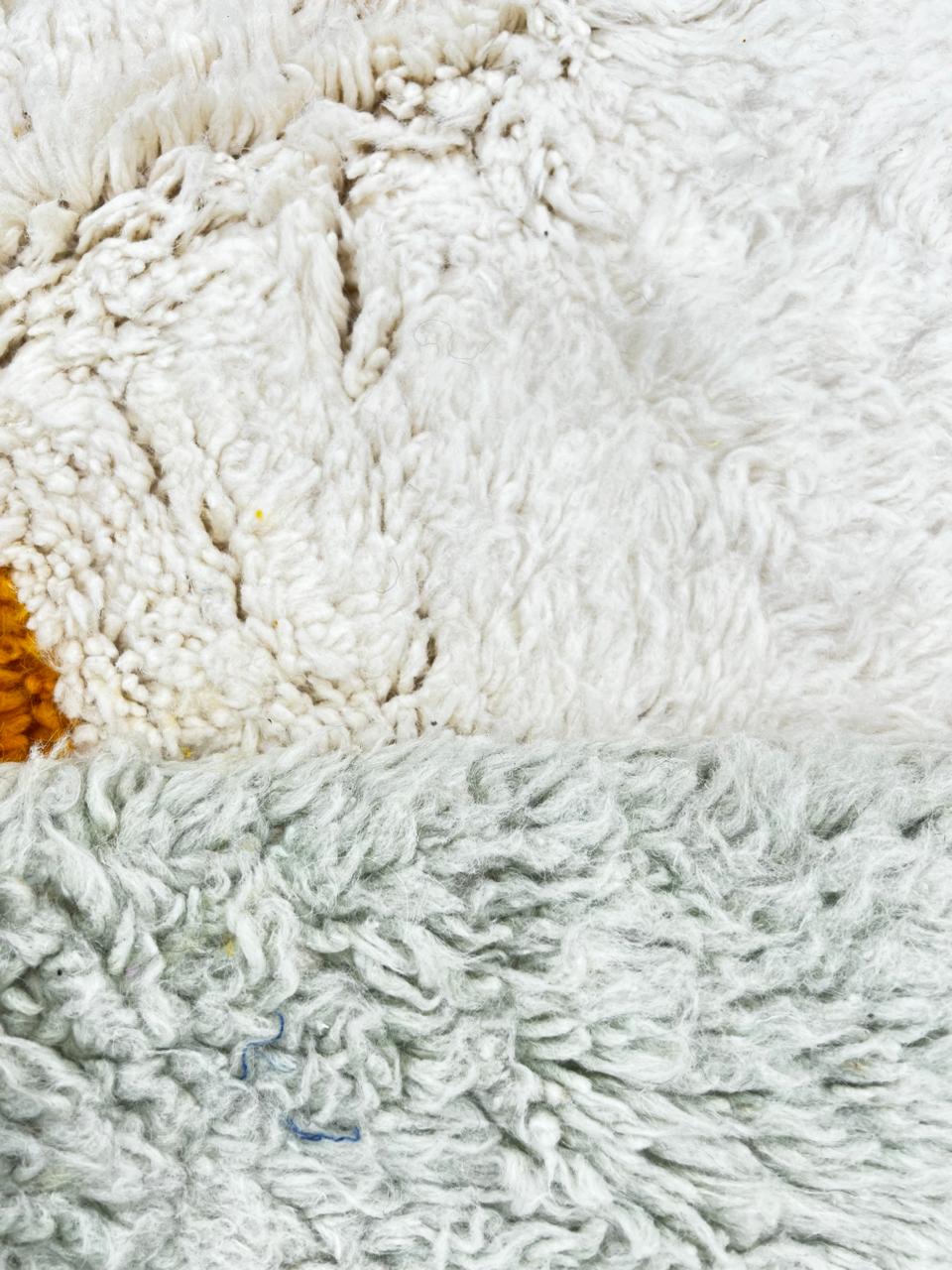 Colorful Moroccan wool runner rug with abstract geometric design in pink, blue, orange, and ivory, handmade Berber style runner for hallway decor