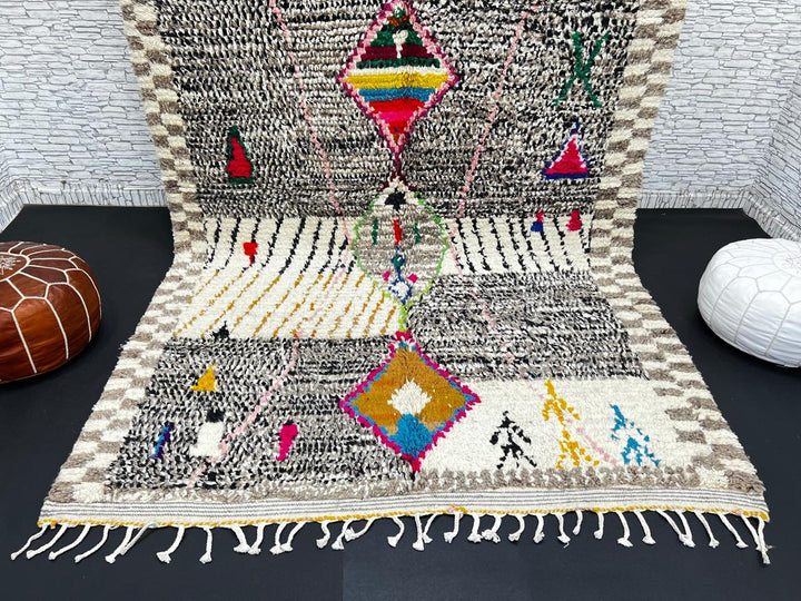 Handmade colorful Moroccan wool rug with tribal geometric diamond motifs – Berber carpet