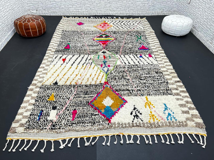 Handmade colorful Moroccan wool rug with tribal geometric diamond motifs – Berber carpet