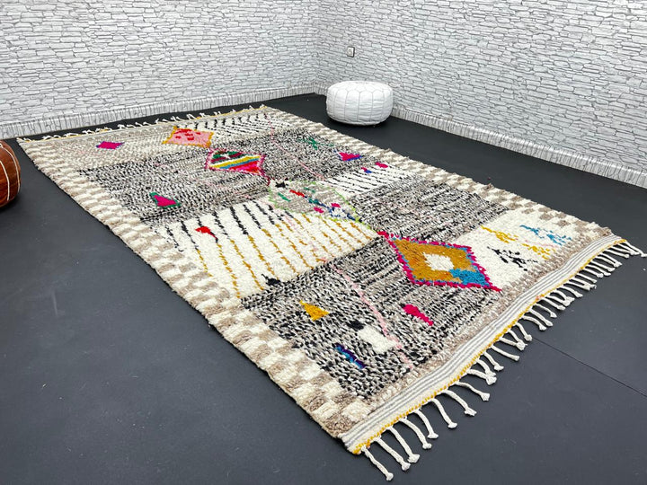Handmade colorful Moroccan wool rug with tribal geometric diamond motifs – Berber carpet