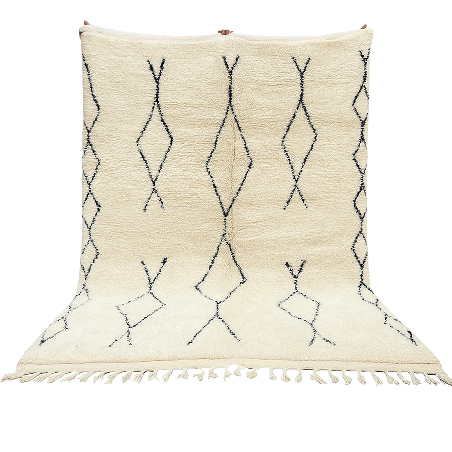 Cream Beni Ourain Moroccan wool rug with black diamond pattern