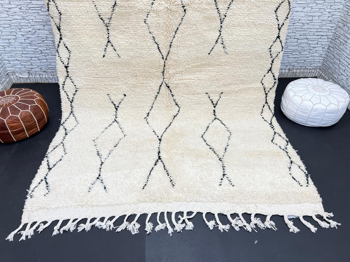 Cream Beni Ourain Moroccan wool rug with black diamond pattern
