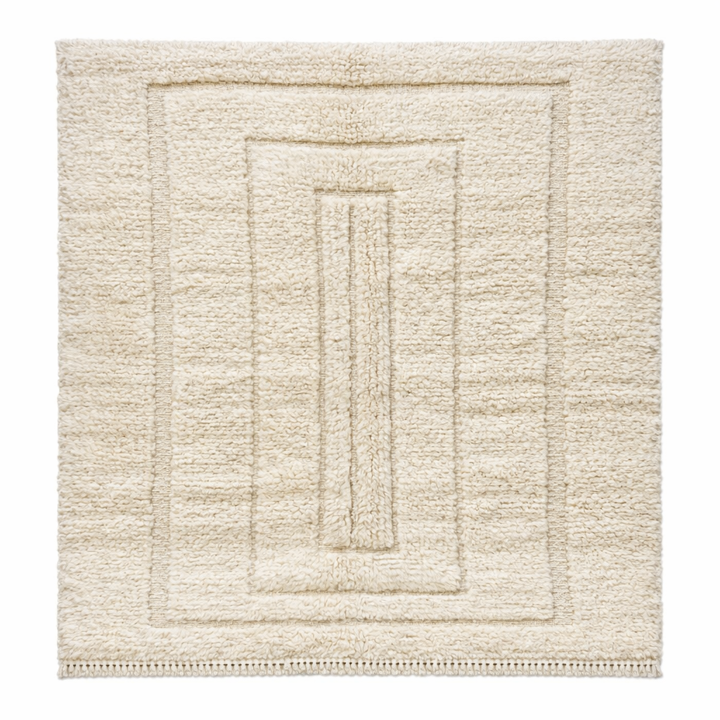 Handmade Beni Mrirt Moroccan wool rug with subtle geometric design. Ultra-soft, luxurious, and ethically crafted in Morocco.