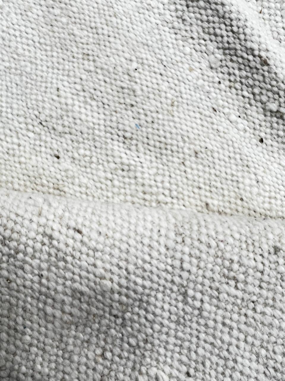 Handwoven Moroccan flatweave rug in cream, light purple, and black – geometric wool Berber carpet handmade in Morocco