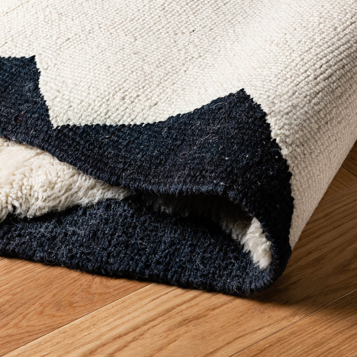 Cream Moroccan Rug with Black Mountain Lines – Wool Handmade