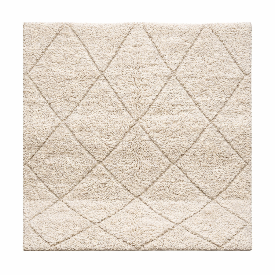 Cream Moroccan wool rug with diamond Berber pattern and plush texture