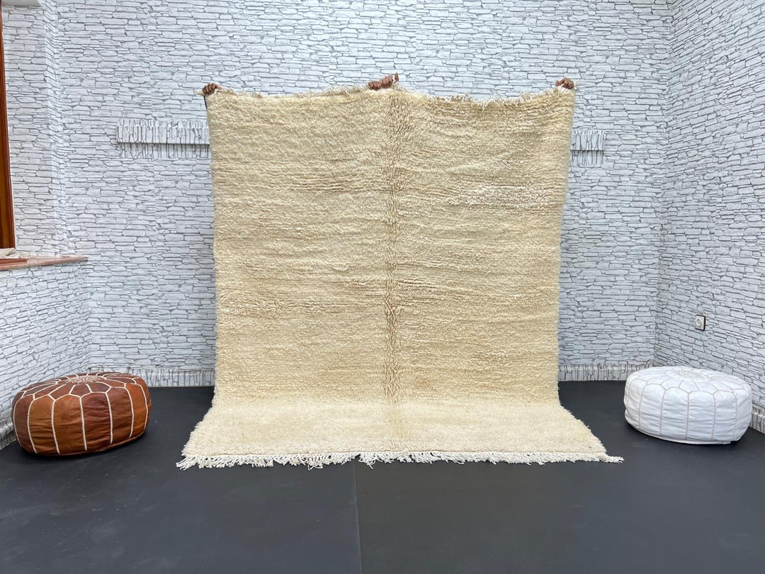 Cream Moroccan Wool Rug – Minimalist Handmade Beni Ourain Carpet