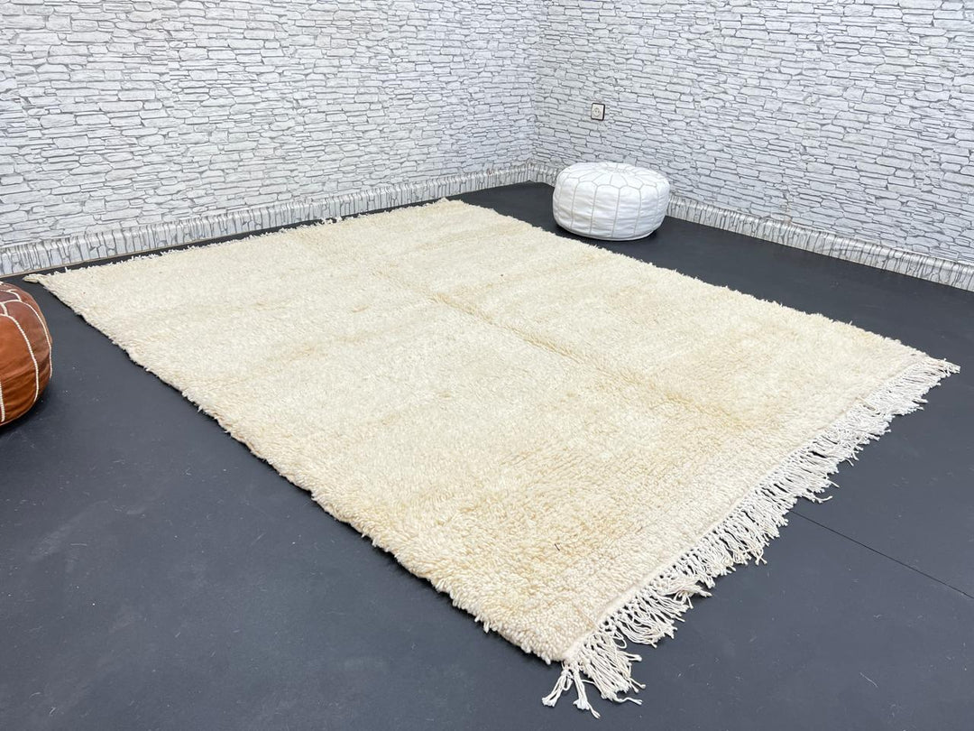 Cream Moroccan Wool Rug – Minimalist Handmade Beni Ourain Carpet