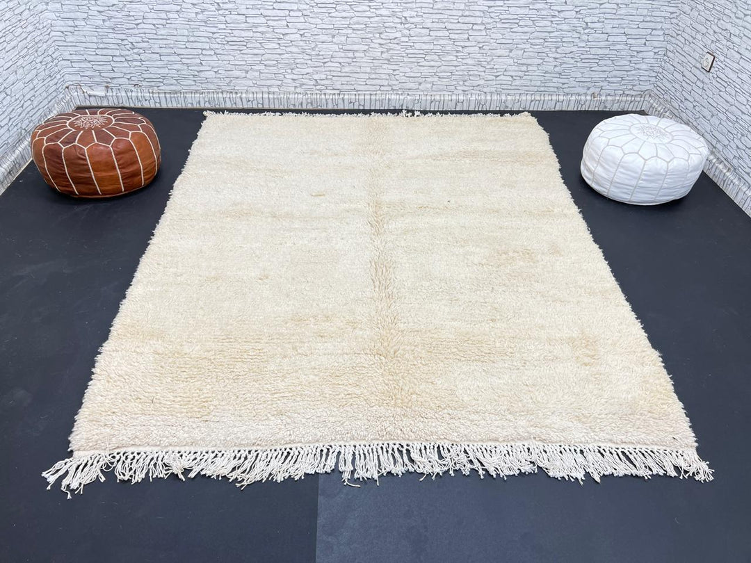 Cream Moroccan Wool Rug – Minimalist Handmade Beni Ourain Carpet