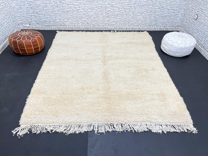 Cream Moroccan Wool Rug – Minimalist Handmade Beni Ourain Carpet