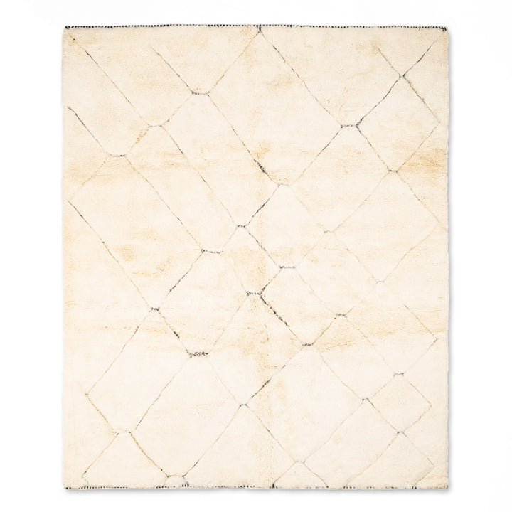 Cream Moroccan Wool Rug with Faded Diamond Lines – Handmade