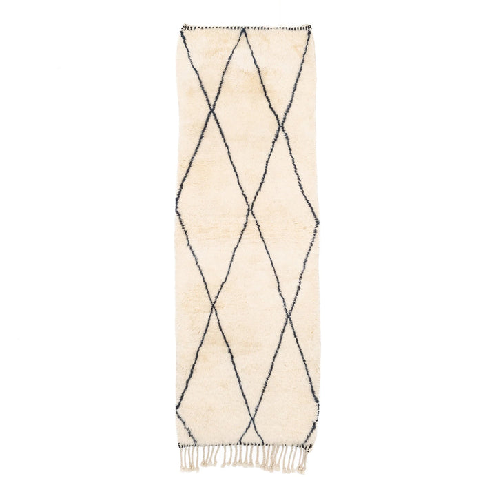 Cream Moroccan Wool Runner with Black Line Diamonds