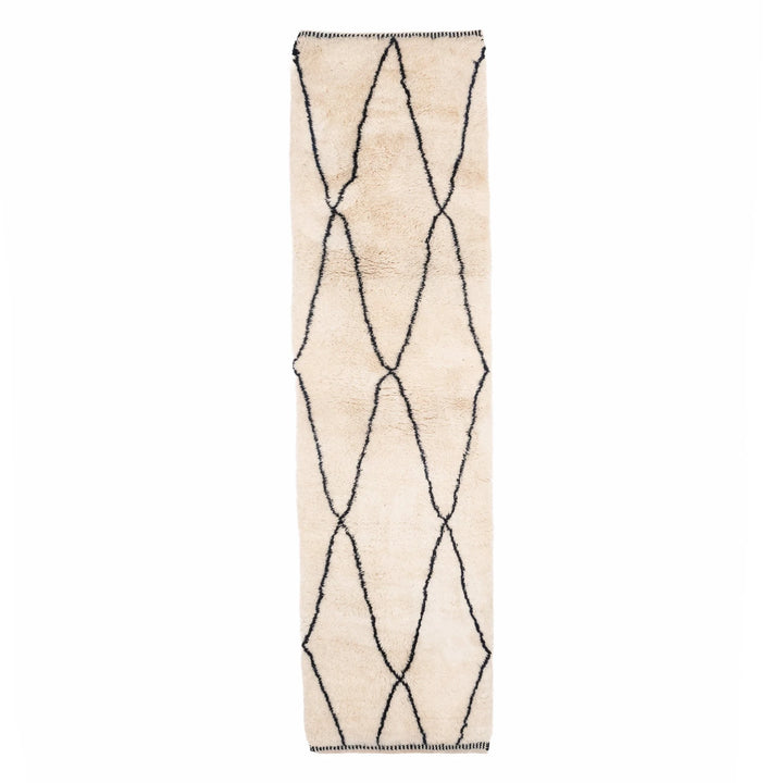 Cream Moroccan Wool Runner with Black Line Diamonds