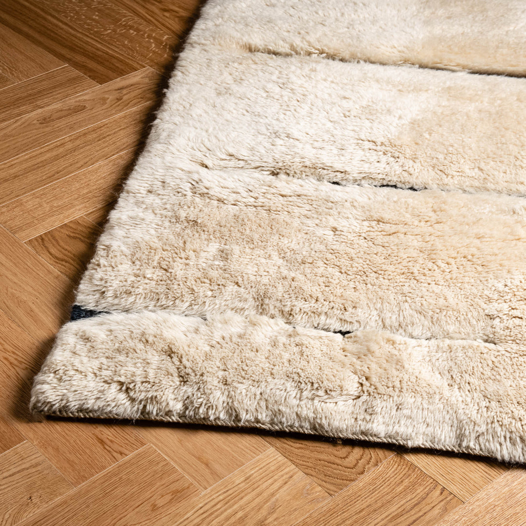 Cream Moroccan Wool Runner with Minimal Black Lines