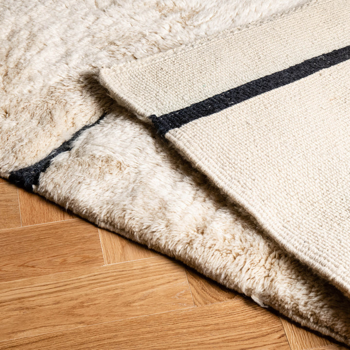 Cream Moroccan Wool Runner with Minimal Black Lines