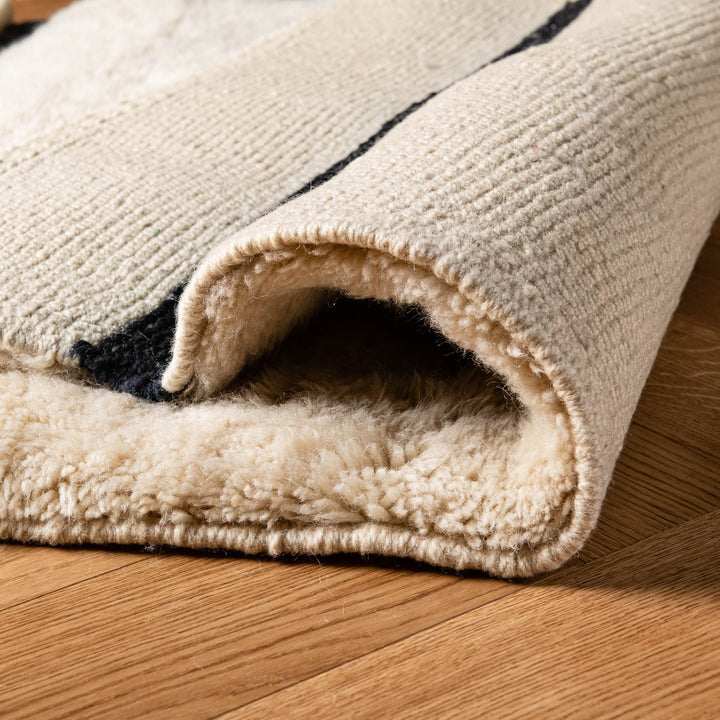 Cream Moroccan Wool Runner with Minimal Black Lines
