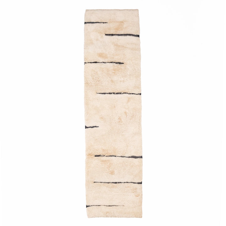 Cream Moroccan Wool Runner with Minimal Black Lines
