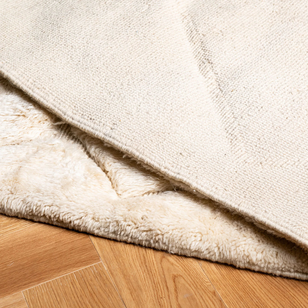Cream Wool Moroccan Rug with Subtle Raised Diamonds