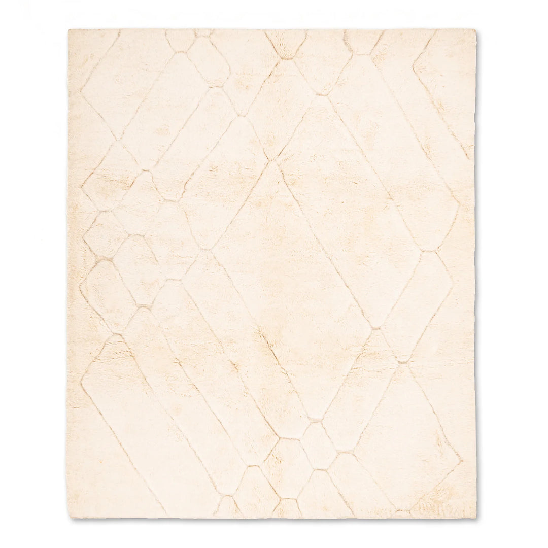 Cream Wool Moroccan Rug with Subtle Raised Diamonds