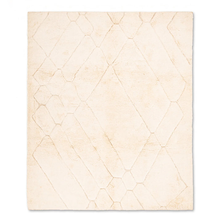 Cream Wool Moroccan Rug with Subtle Raised Diamonds