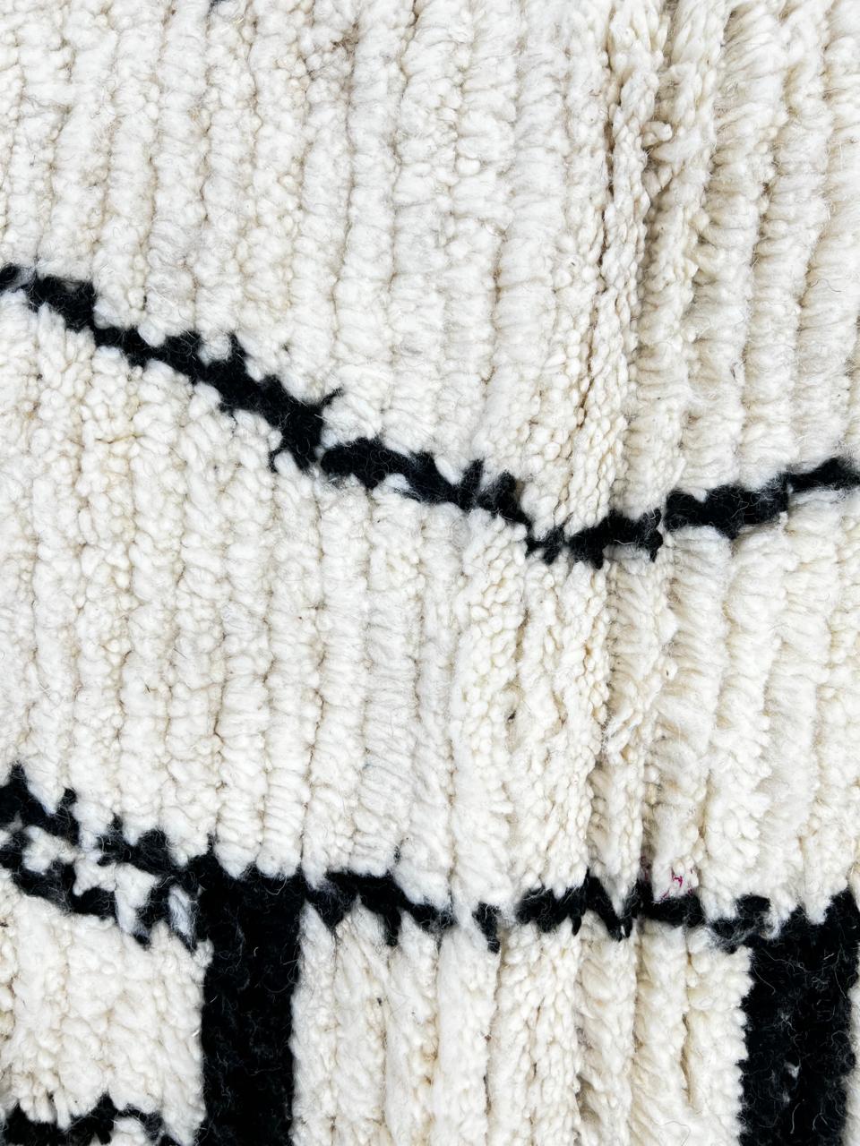 Handwoven cream and black Moroccan wool rug with geometric Beni Ourain design – handmade Berber carpet from Morocco