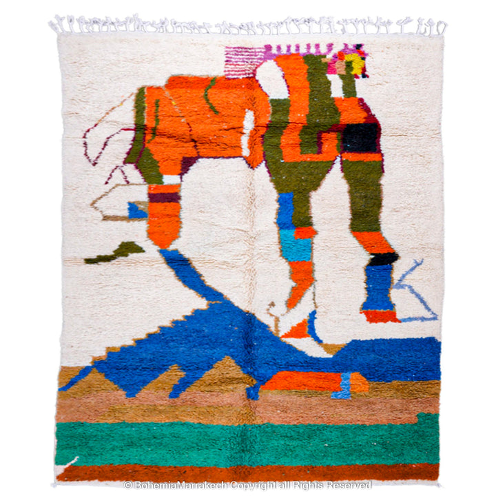 Colorful Moroccan Berber Rug with Abstract Camel Design, Handwoven, 8x10, Earthy Tones, Unique Art, Moroccan Carpet, Wool