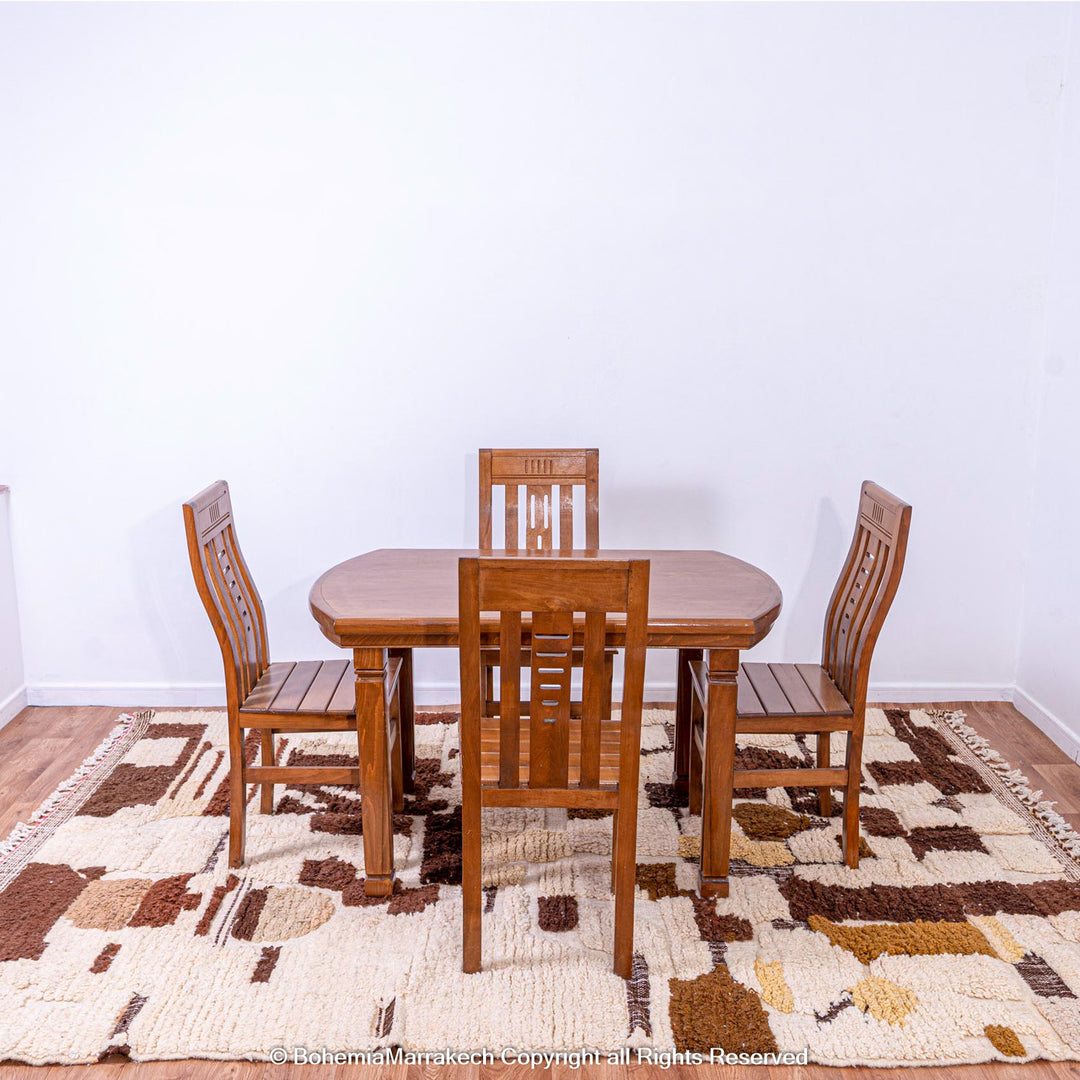 Abstract brown Beni Ourain Moroccan rug with vintage wool pattern