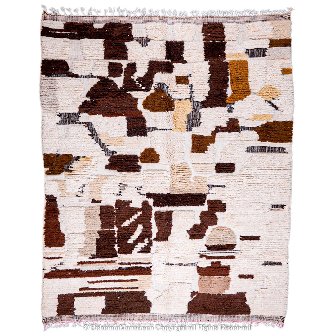 Abstract brown Beni Ourain Moroccan rug with vintage wool pattern